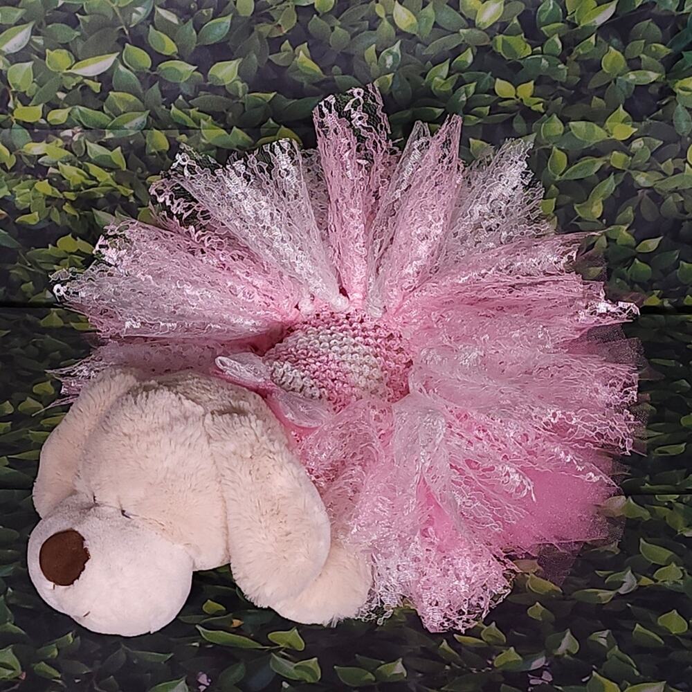 Handmade Puppy Tutu Dress – Pink White – Lace Bow – Small Dog – OOAK - Picture 8 of 15